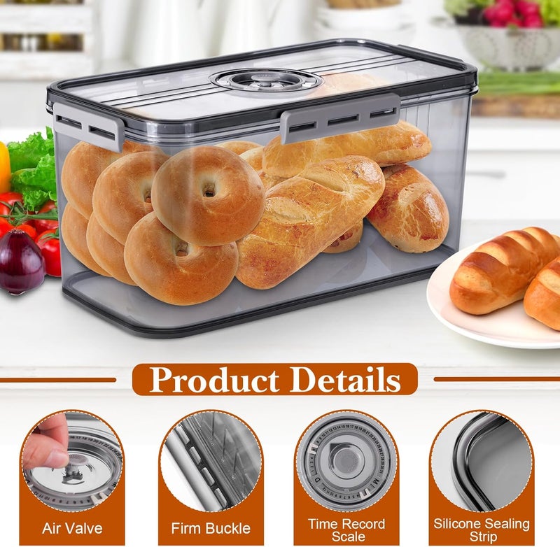 ANYPROLUS Bread Box for Homemade Bread Boxes for Kitchen Counter Airtight, Time Recording Bread Storage Container with Lid, Bread Containers Storage Airtight Loaf Bread Keeper, Large, Dark Grey - Image 2